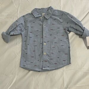 Carter's Light Blue Patterned Button-Down Shirt Boys Size 18 Months New with Tag
